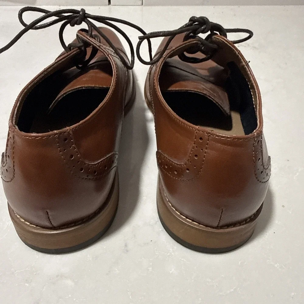 Ashford & Hays Mens Brown Leather Cap Toe Oxford Dress Shoes Size 10